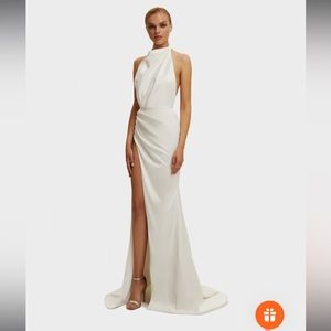 NWT White Mock Neck sleeveless high slit dress